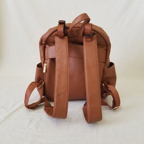 NWT! Midsize Brown Faux Leather Backpack Baby Bag Tote w/Luggage Strap & Tassels main image 6